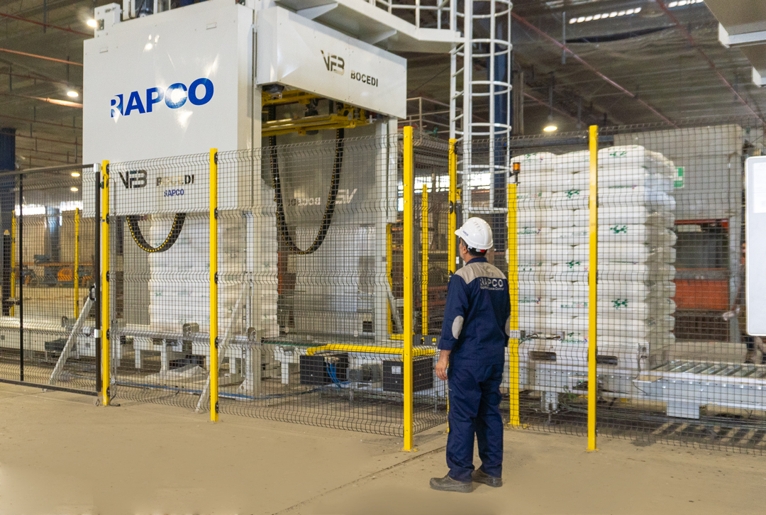 RAPCO stretch hooding and wrapping system in operation