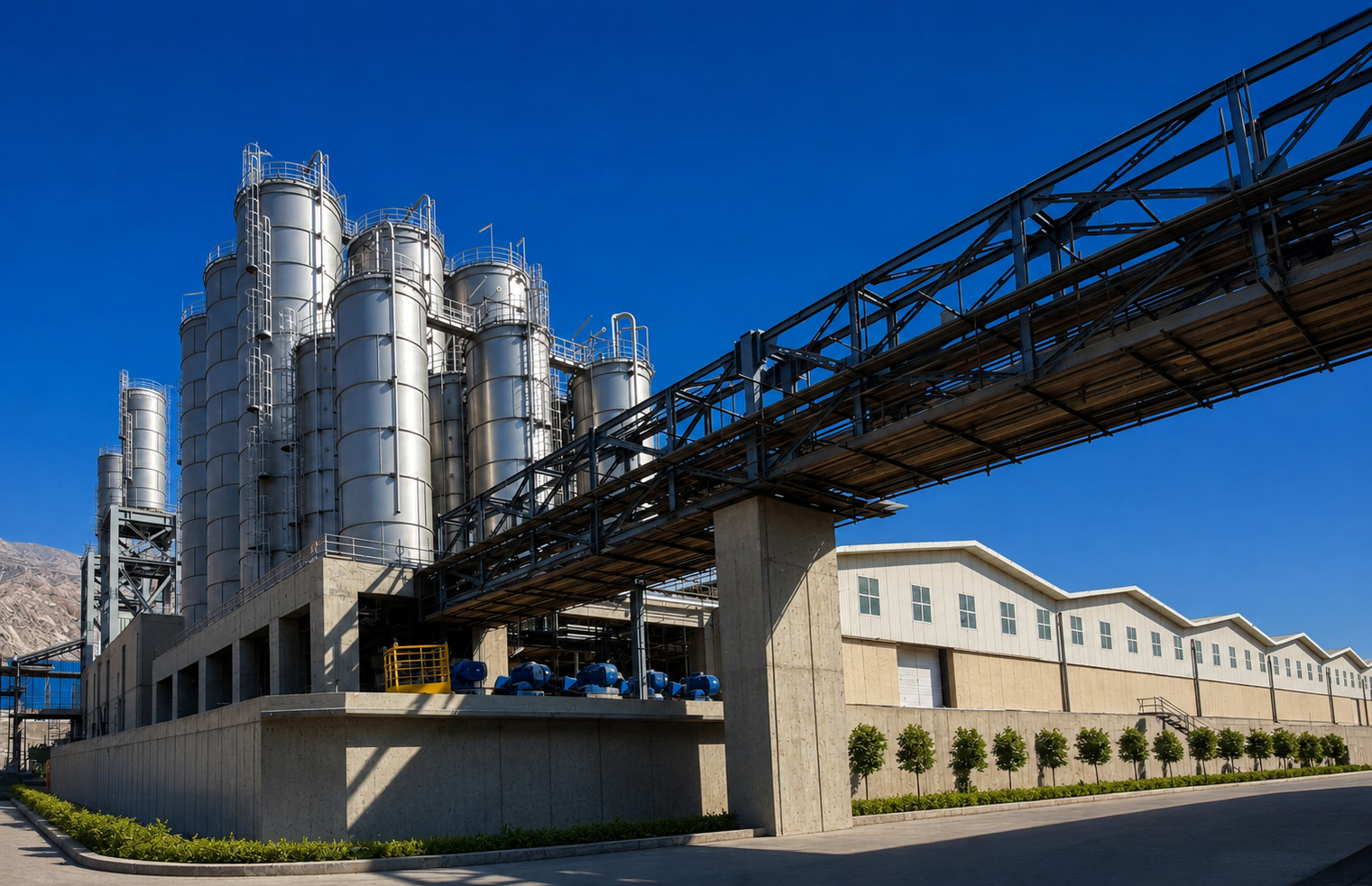 RAPCO silo storage and elevated pneumatic conveying bridge